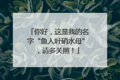 你好，这是我的名字“鱼人叶硝水母”，请多关照！