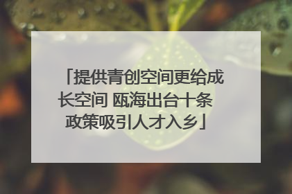 提供青创空间更给成长空间 瓯海出台十条政策吸引人才入乡