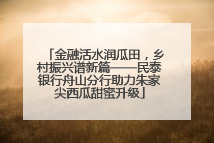 金融活水润瓜田，乡村振兴谱新篇——民泰银行舟山分行助力朱家尖西瓜甜蜜升级