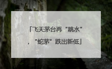 飞天茅台再“跳水”，“蛇茅”跌出新低